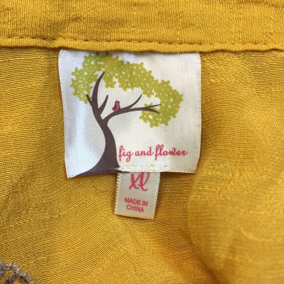 Anthropologie Fig & Flower Top Shirt XL Womans Yellow Embroidered Button Up Boho - Picture 4 of 16